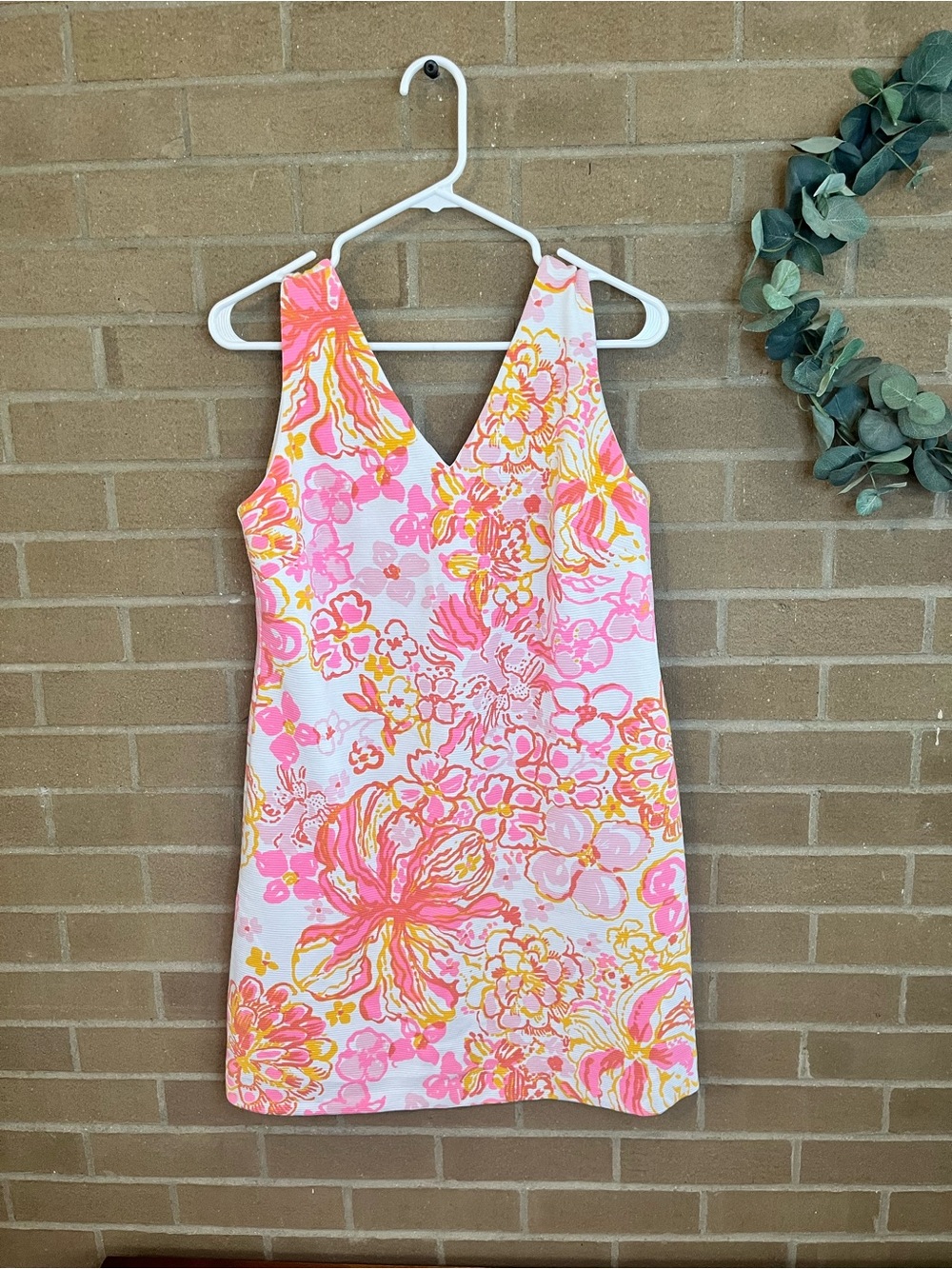 Lilly Pulitzer Pink & Yellow Floral V-Neck Mini Dress - Picture 2 of 5